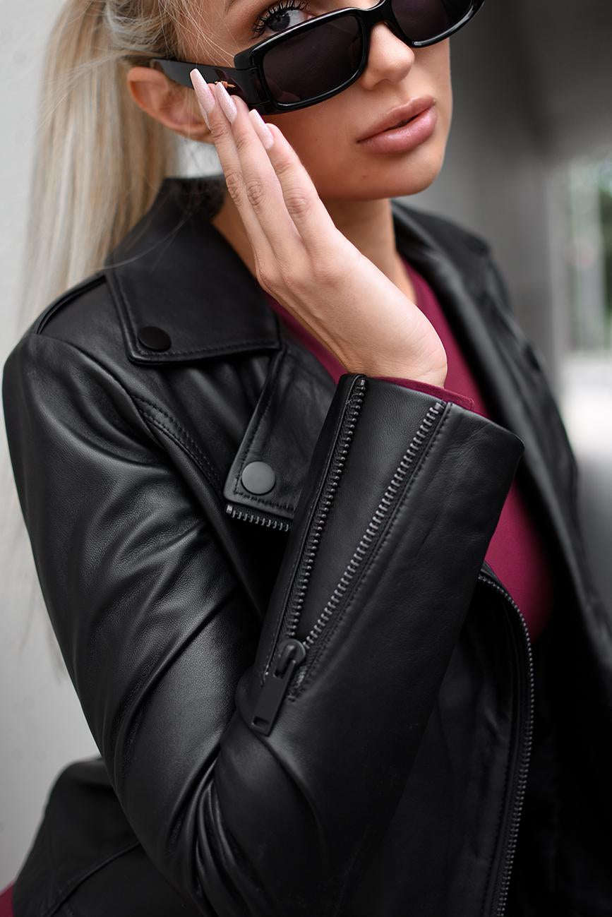 BLACK ZIPPER LEATHER JACKET HICHIC Denerys