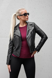 BLACK ZIPPER LEATHER JACKET HICHIC Denerys
