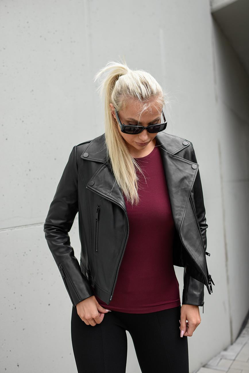 BLACK ZIPPER LEATHER JACKET HICHIC Denerys