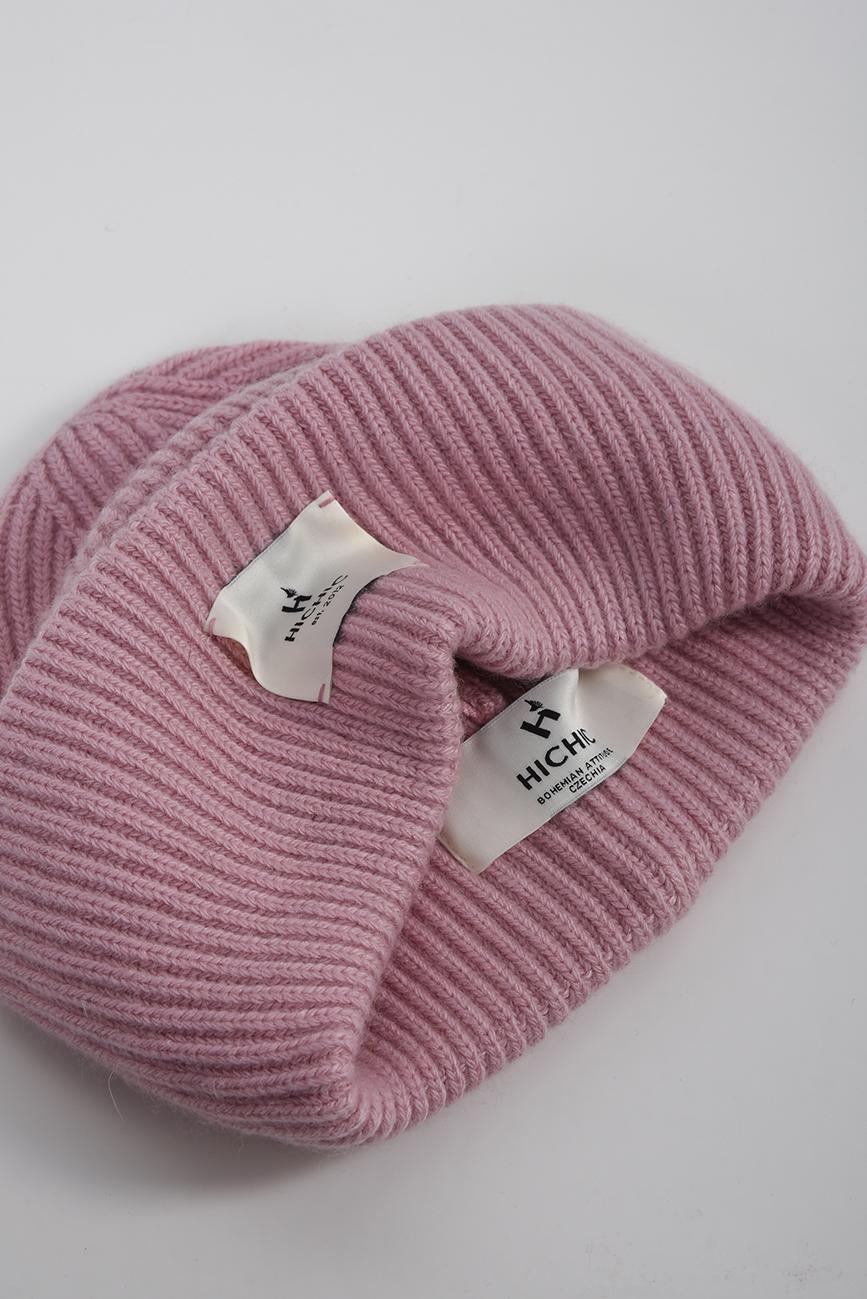 RŮŽOVÁ KAŠMÍROVÁ ČEPICE DÁMSKÁ HICHIC LuxeKnit