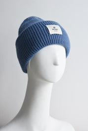 MODRÁ KAŠMÍROVÁ BEANIE ČEPICE HICHIC LuxeKnit