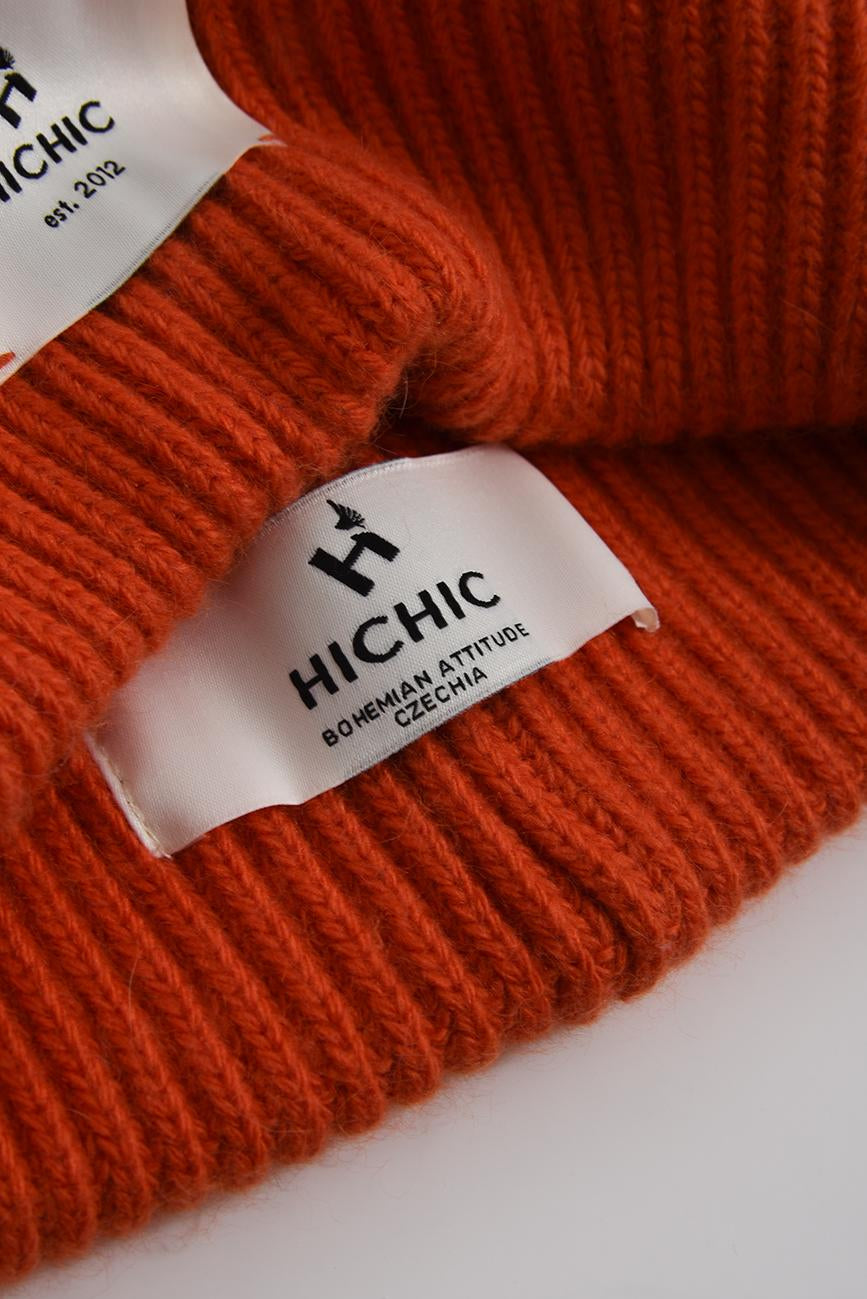 ZIMNÍ ORANŽOVÁ ČEPICE KAŠMÍROVÁ HICHIC LuxeKnit
