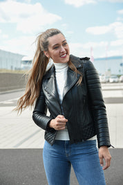 ČERNÁ KOŽENÁ BUNDA S ČERNÝMI ZIPY HICHIC Nancy 2.0