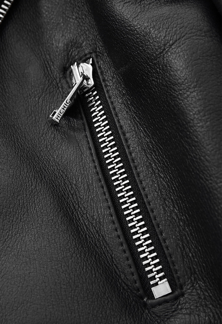 BLACK WINTER LEATHER JACKET HICHIC Gaia shearling