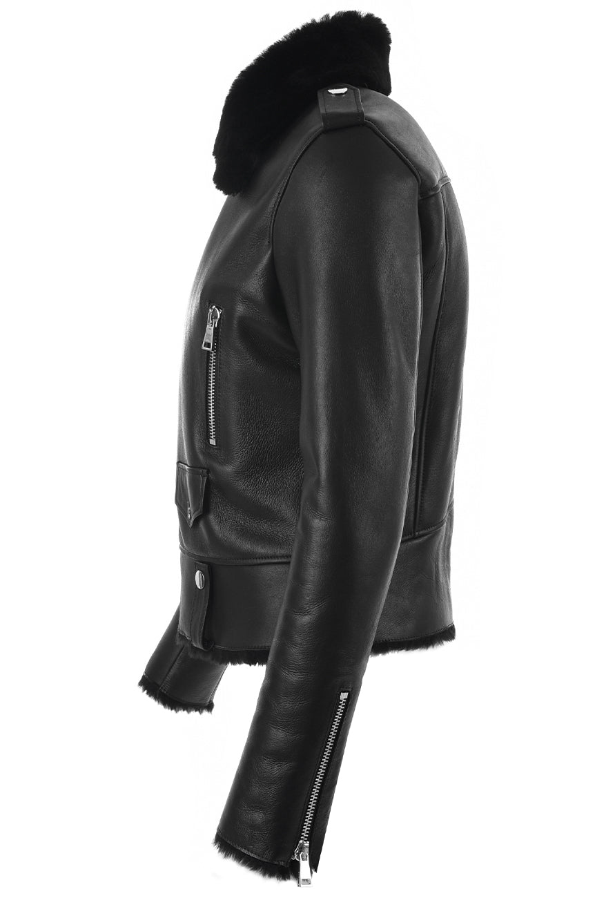 BLACK WINTER LEATHER JACKET HICHIC Gaia shearling
