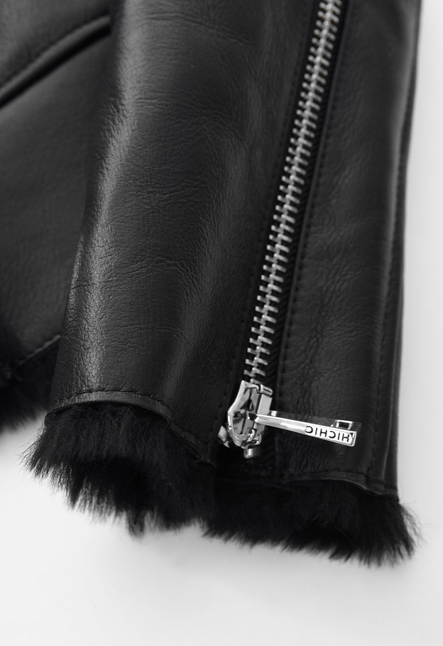 BLACK WINTER LEATHER JACKET HICHIC Gaia shearling
