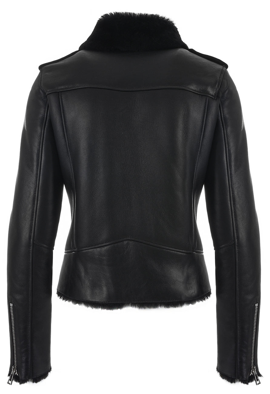 BLACK WINTER LEATHER JACKET HICHIC Gaia shearling