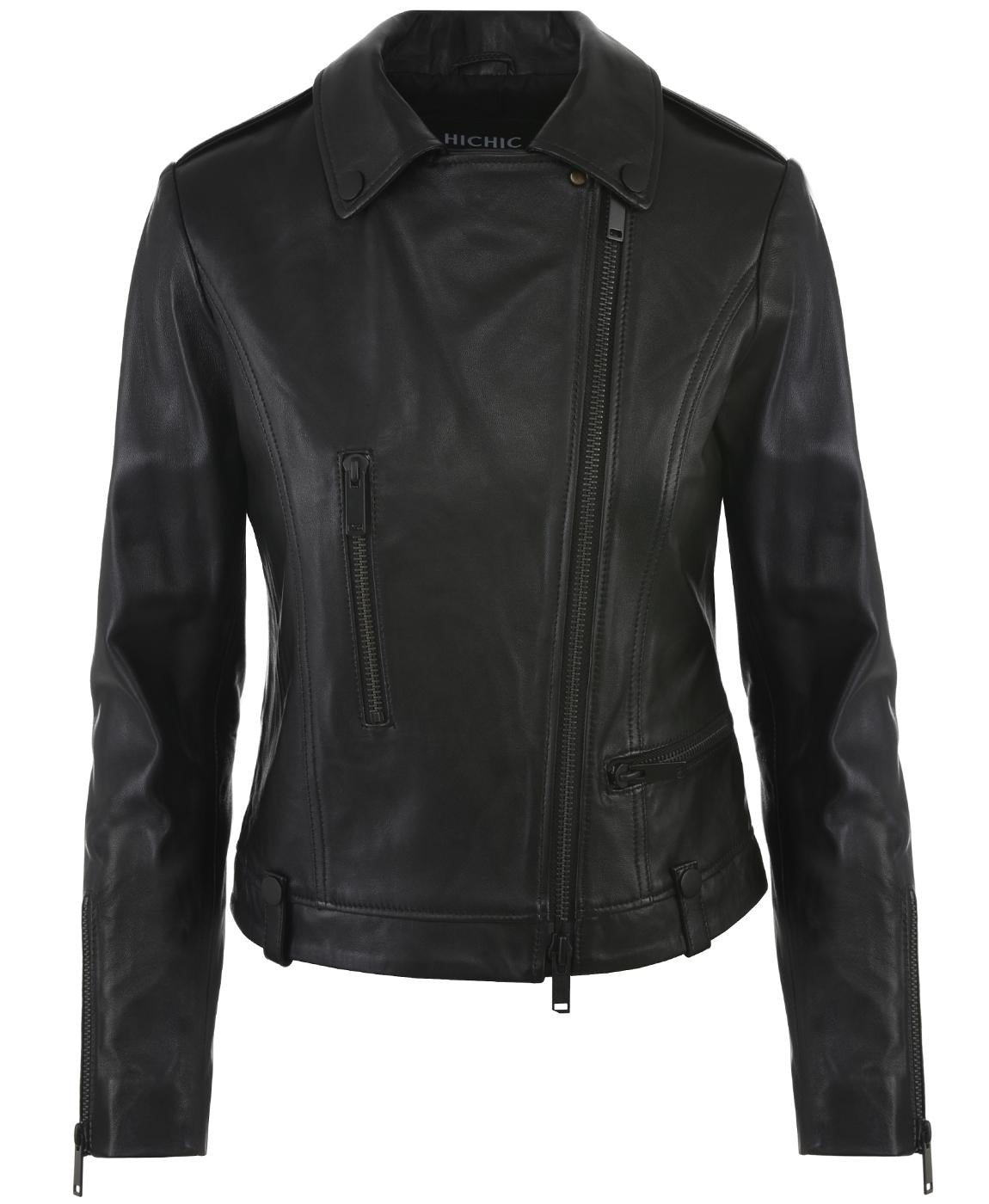 BLACK ZIPPER LEATHER JACKET HICHIC Denerys