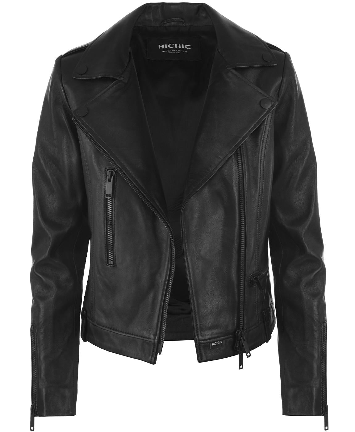 BLACK ZIPPER LEATHER JACKET HICHIC Denerys