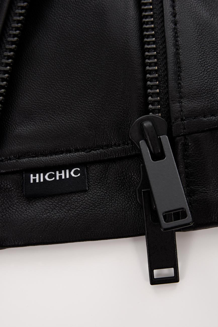 BLACK ZIPPER LEATHER JACKET HICHIC Denerys