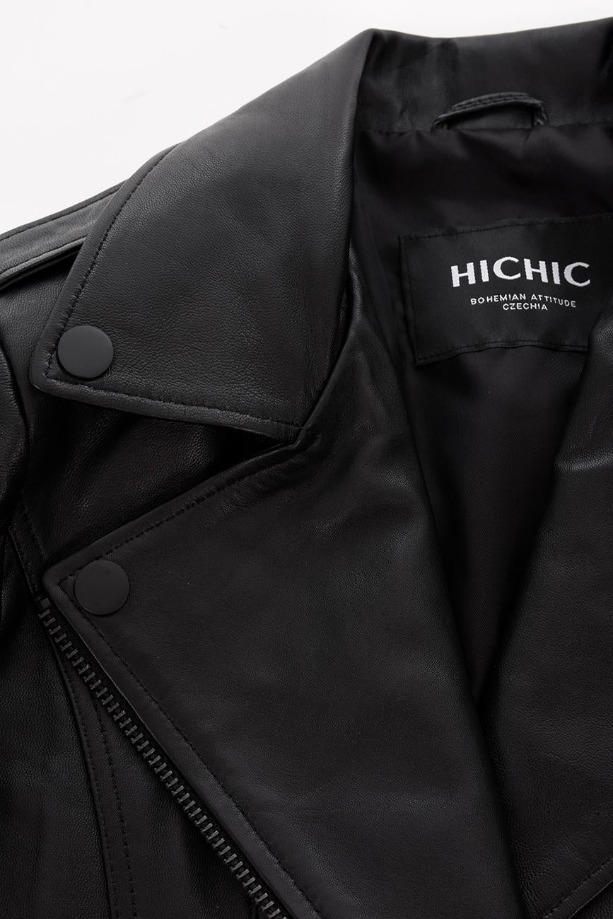 BLACK ZIPPER LEATHER JACKET HICHIC Denerys