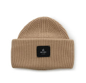 BEIGE BEANIE WHITE LOGO HICHIC LuxeKnit