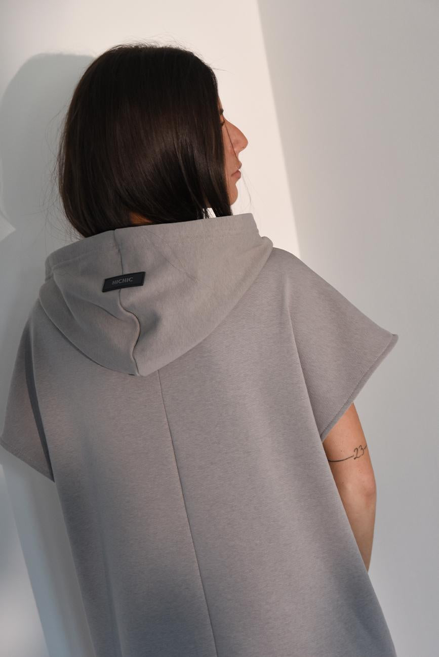 GREY LONG HOODED SWEATSHIRT DRESS HICHIC Kylie long