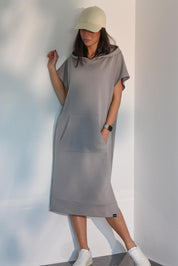 GREY LONG HOODED SWEATSHIRT DRESS HICHIC Kylie long