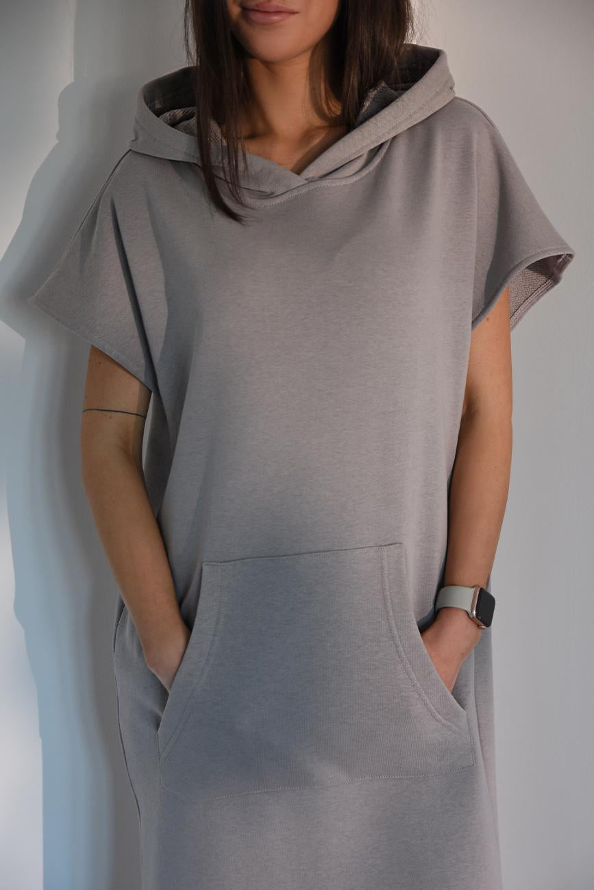 GREY LONG HOODED SWEATSHIRT DRESS HICHIC Kylie long