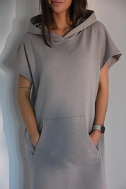 GREY LONG HOODED SWEATSHIRT DRESS HICHIC Kylie long