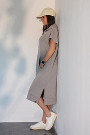 GREY LONG HOODED SWEATSHIRT DRESS HICHIC Kylie long