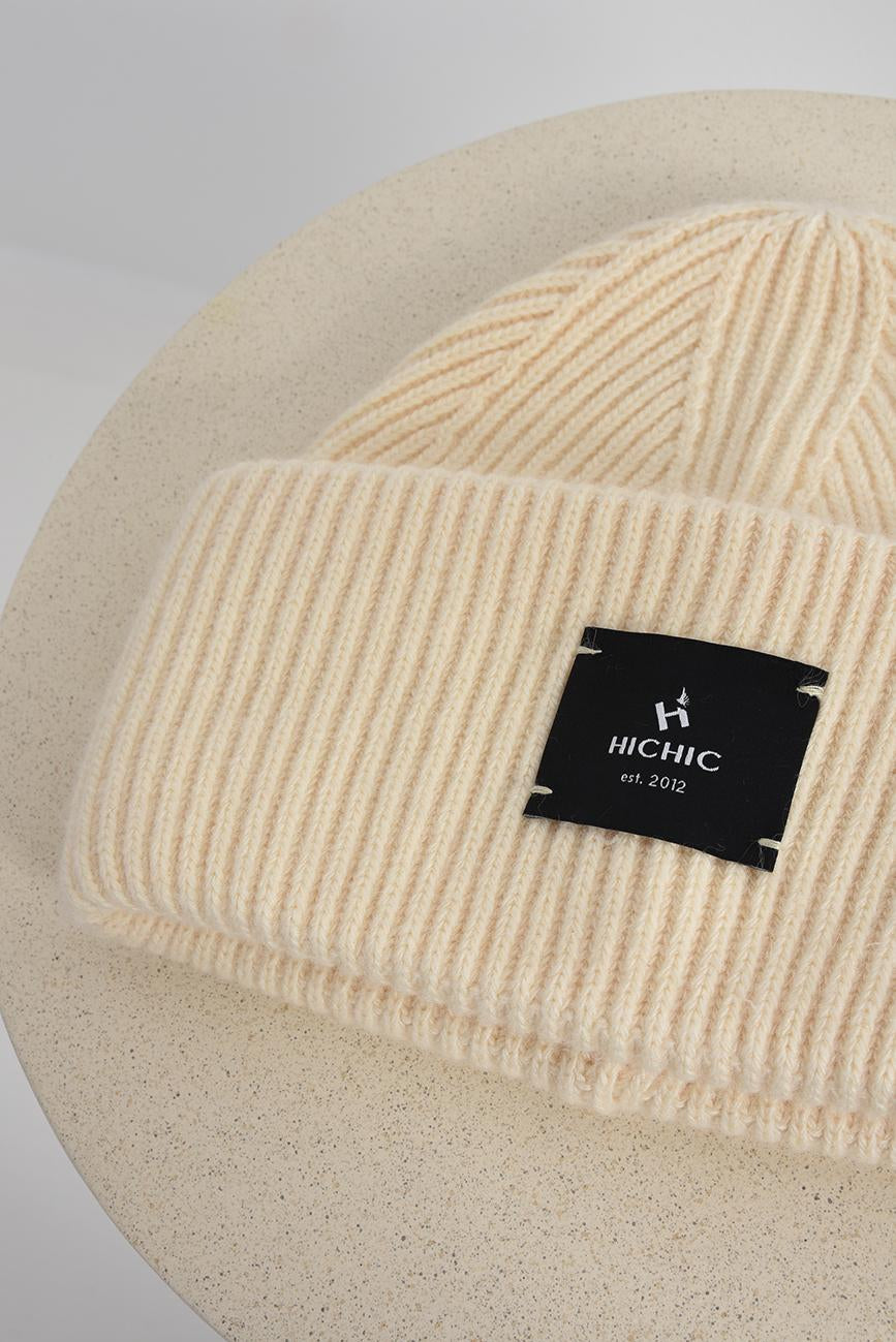 CASHMERE CHUNKY BEANIE CREAM HICHIC LuxeKnit