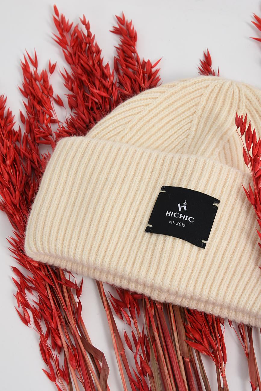 CASHMERE CHUNKY BEANIE CREAM HICHIC LuxeKnit