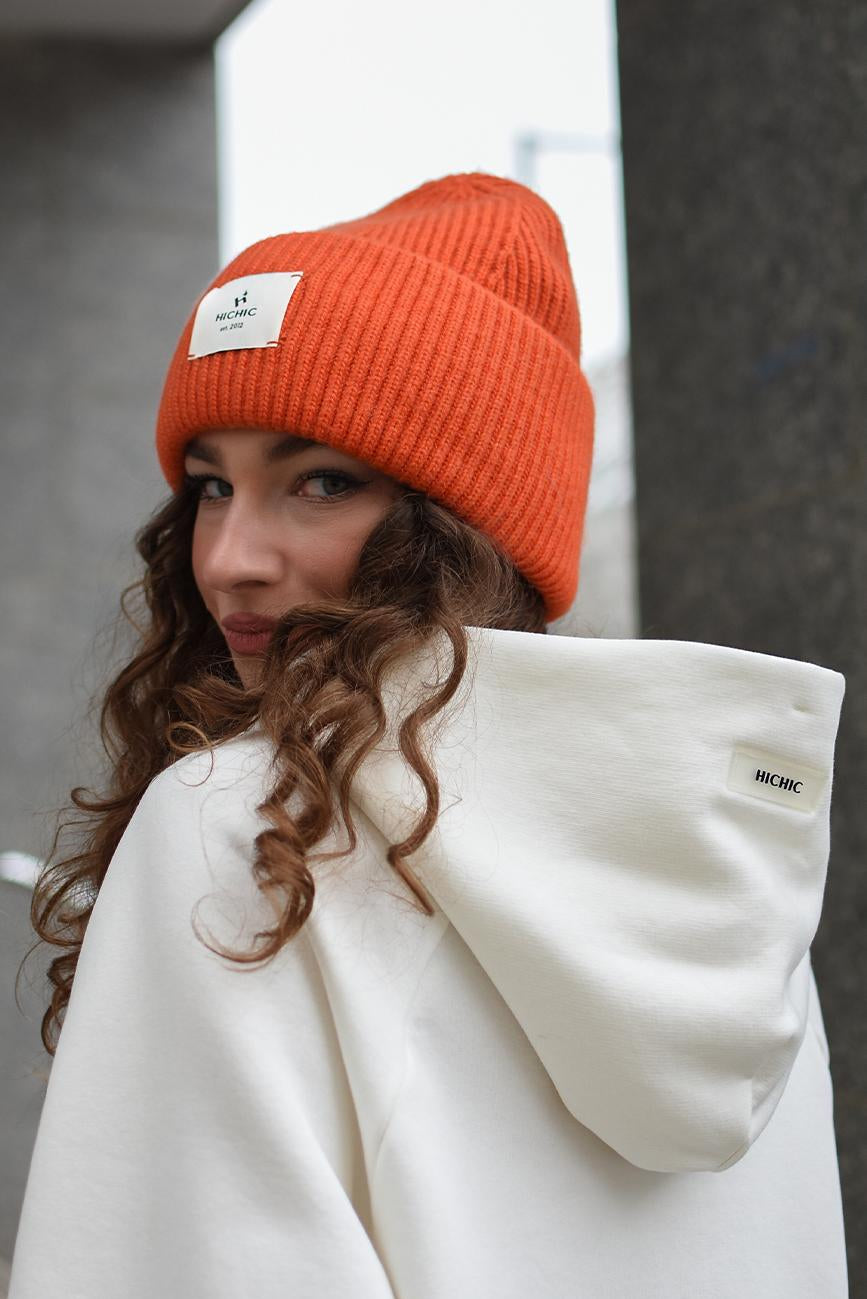 WINTER ORANGE HAT CASHMERE HICHIC LuxeKnit