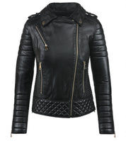 BLACK LEATHER JACKET WITH GOLD ZIPPERS HICHIC Nancy 2.0 