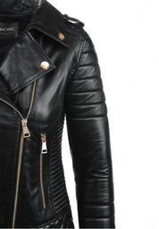BLACK LEATHER JACKET WITH GOLD ZIPPERS HICHIC Nancy 2.0 