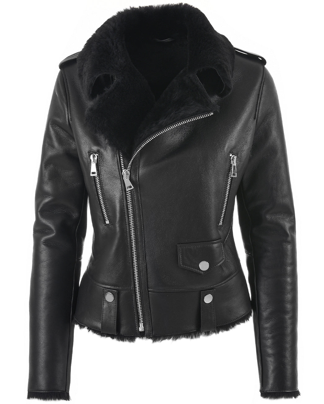 ČERNÁ ZIMNÍ KOŽENÁ BUNDA HICHIC Gaia shearling