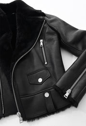 BLACK WINTER LEATHER JACKET HICHIC Gaia shearling