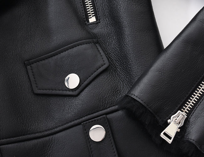 BLACK WINTER LEATHER JACKET HICHIC Gaia shearling