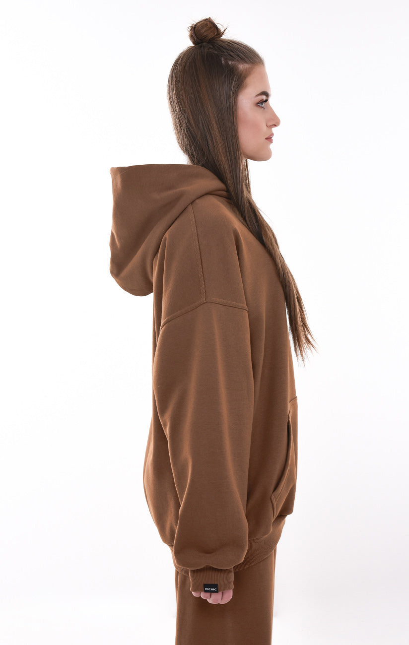 OVERSIZED MIKINA S KAPUCÍ HNĚDÁ HICHIC Moodie
