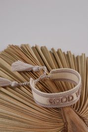 CREAM KNITTED BRACELET HICHIC Good vibes