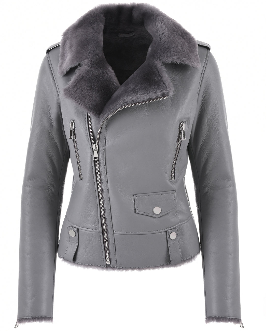 ŠEDÁ ZIMNÍ KOŽENÁ BUNDA HICHIC Gaia shearling