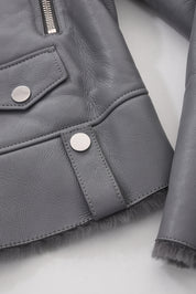 ŠEDÁ ZIMNÍ KOŽENÁ BUNDA HICHIC Gaia shearling