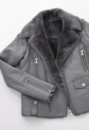ŠEDÁ ZIMNÍ KOŽENÁ BUNDA HICHIC Gaia shearling