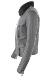 ŠEDÁ ZIMNÍ KOŽENÁ BUNDA HICHIC Gaia shearling