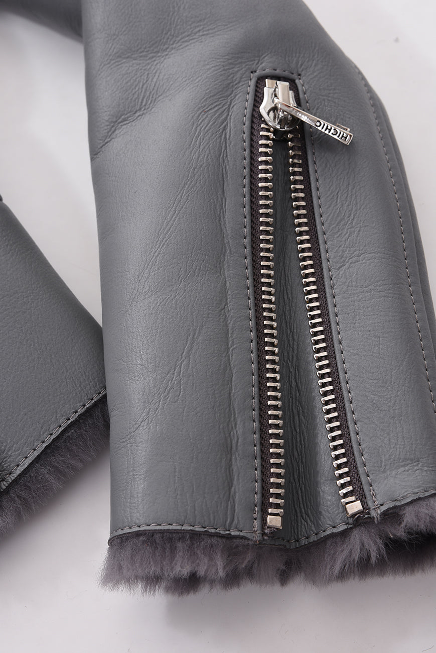 ŠEDÁ ZIMNÍ KOŽENÁ BUNDA HICHIC Gaia shearling