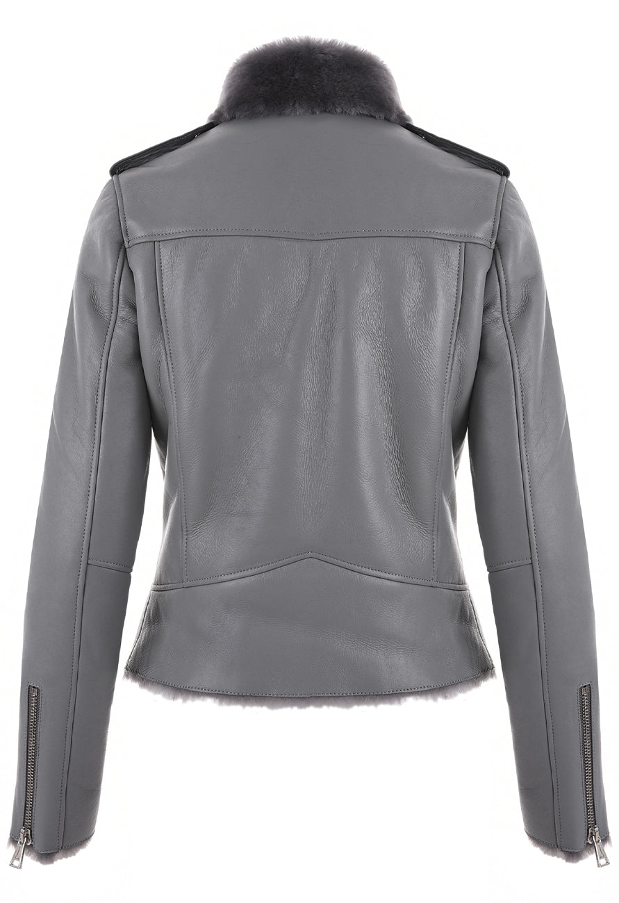 ŠEDÁ ZIMNÍ KOŽENÁ BUNDA HICHIC Gaia shearling